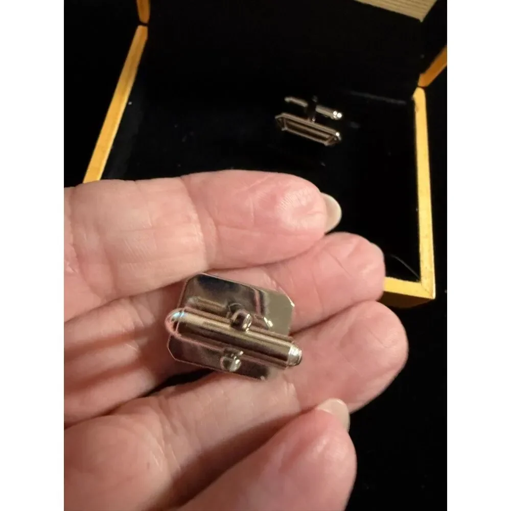 Geoffrey Beane Mens Cuff links Silver with black enamel NIB